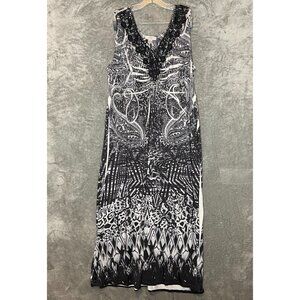 CJ Banks Women Wrinkled Stretchy Jersey Geometric Beachy Boho Maxi Dress 1X